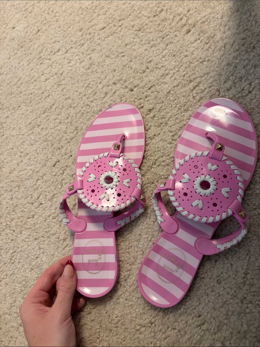 Jack Rogers women’s Pink & White Striped Jelly Sandals